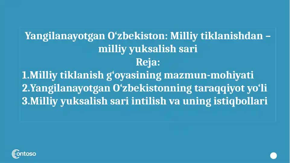 Yangilanayotgan O‘zbekiston Milliy tiklanishdan – milliy yuksalish sari