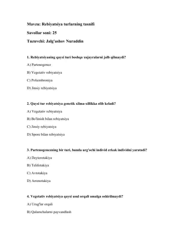 Rebiyatsiya turlarning tasnifi