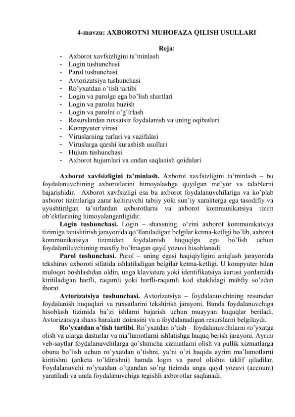 Axborotni muhofaza qilish usullari