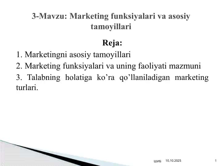 Marketing funksiyalari va asosiy tamoyillari