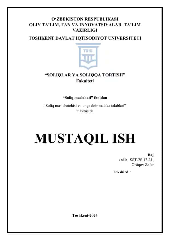 "Soliq maslahatchisi va unga doir malaka talablari"
