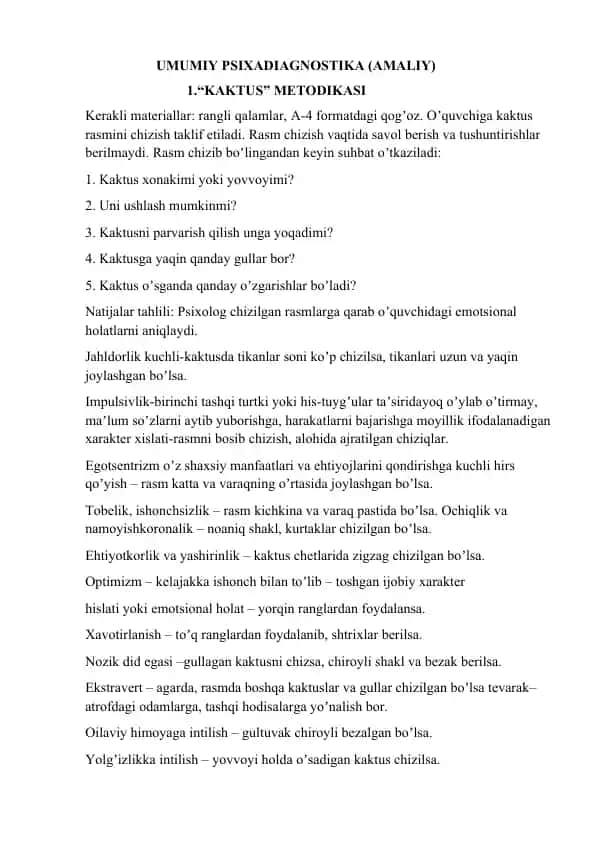 UMUMIY PSIXADIAGNOSTIKA (AMALIY)