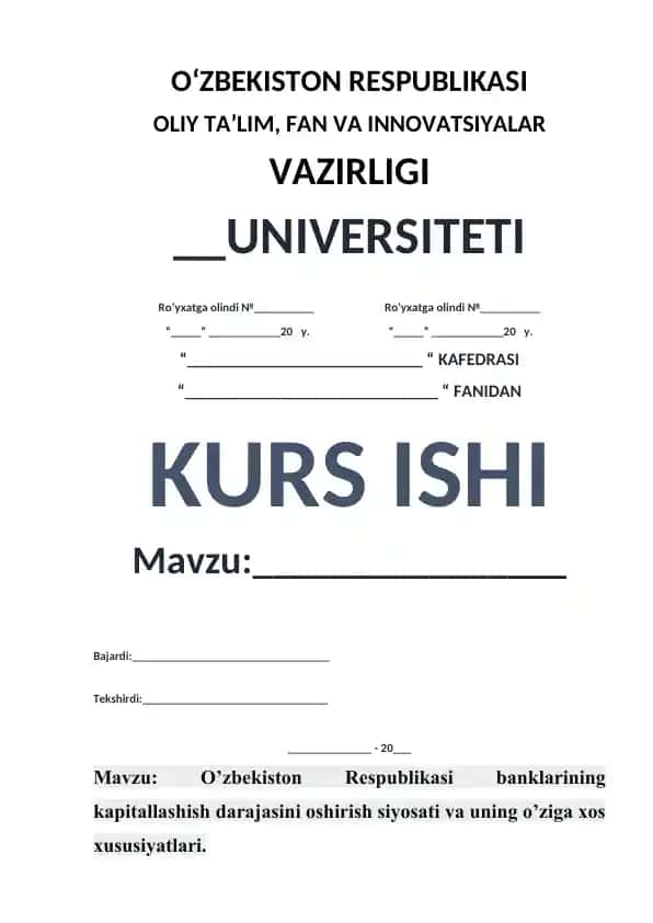 Tijorat Banklari Kapitalini Oshirish Siyosati