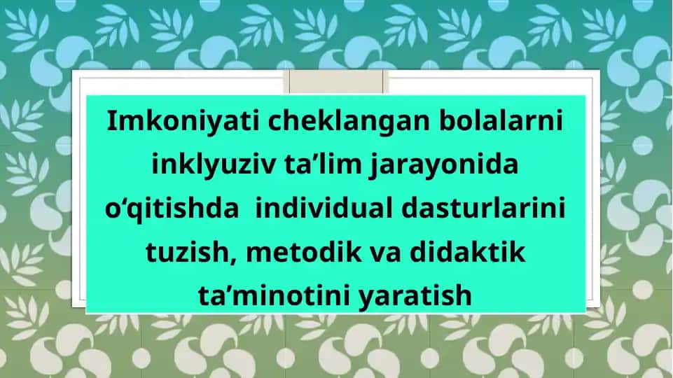 Individual dasturlarini tuzish, metodik va didaktik ta’minotini yaratish