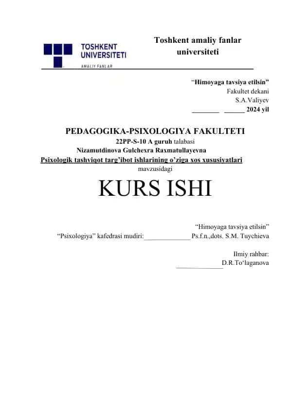 Psixologik tashviqot targ’ibot ishlarining o’ziga xos xususiyatlari