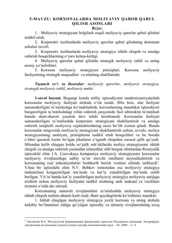 Korxonalarda Moliyaviy Qaror Qabul Qilish Asoslari