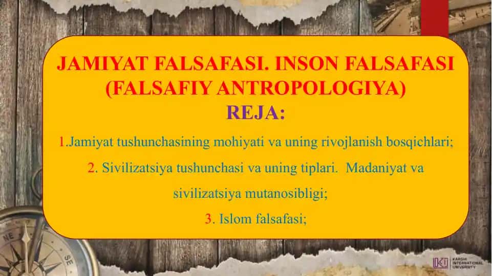 Jamiyat falsafasi. Inson falsafasi (Falsafiy antropologiya)