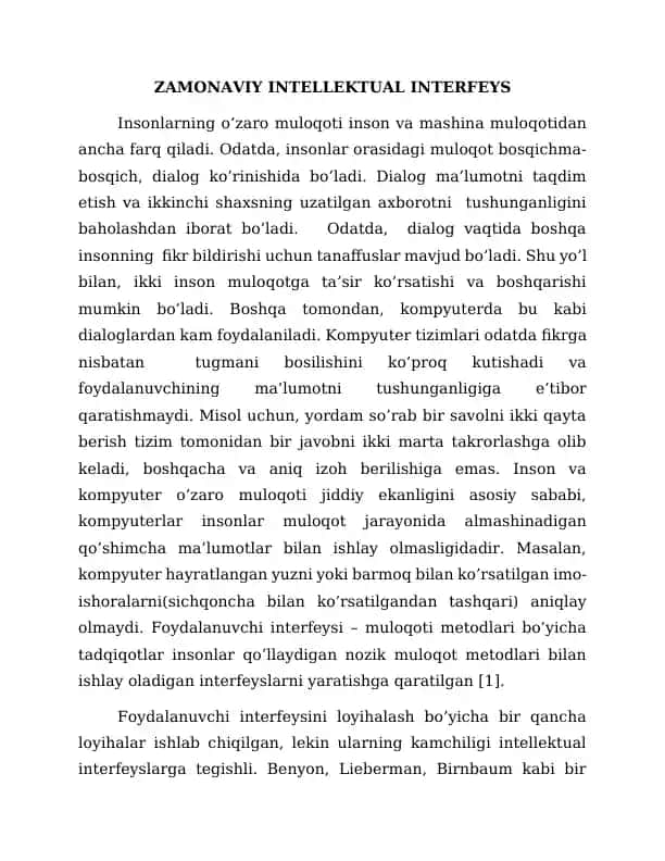 Zamonaviy Intellektual Interfeys