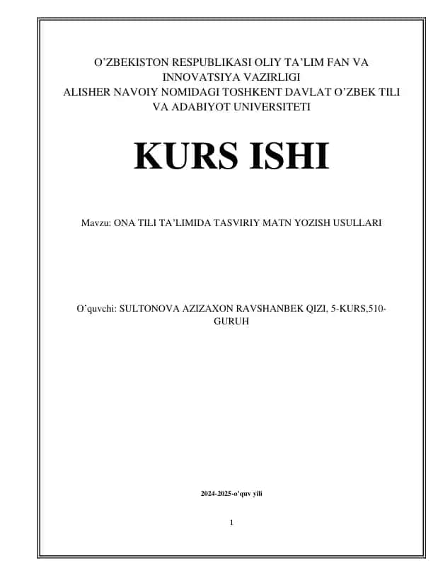 ONA TILI TA’LIMIDA TASVIRIY MATN YOZISH USULLARI