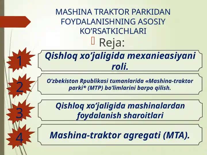 Mashina-traktor parki (MTP) va qishloq xo‘jalik texnikalari