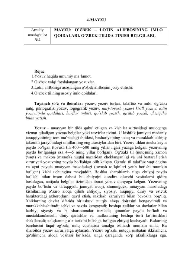 O'zbek - Lotin alifbosining imlo qoidalari