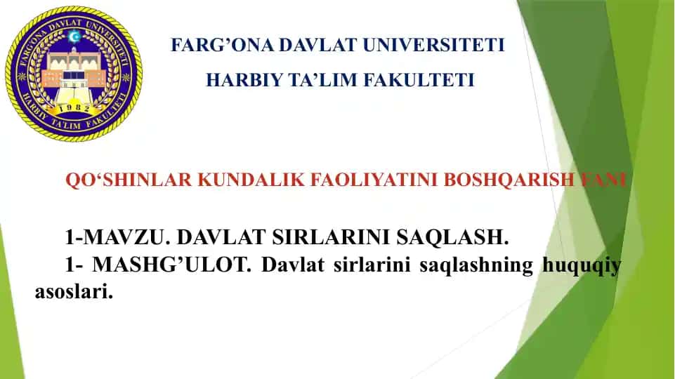 Davlat sirlarini saqlashning huquqiy asoslari