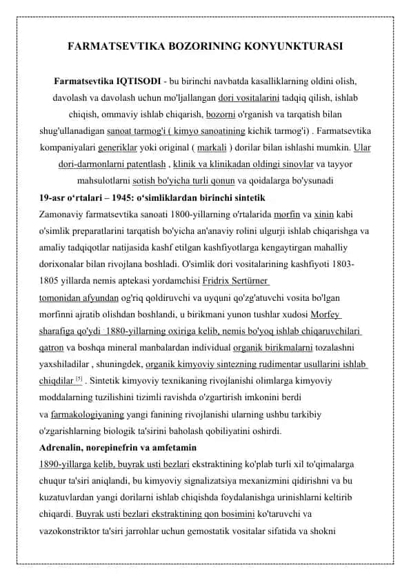 FARMATSEVTIKA BOZORINING KONYUNKTURASI