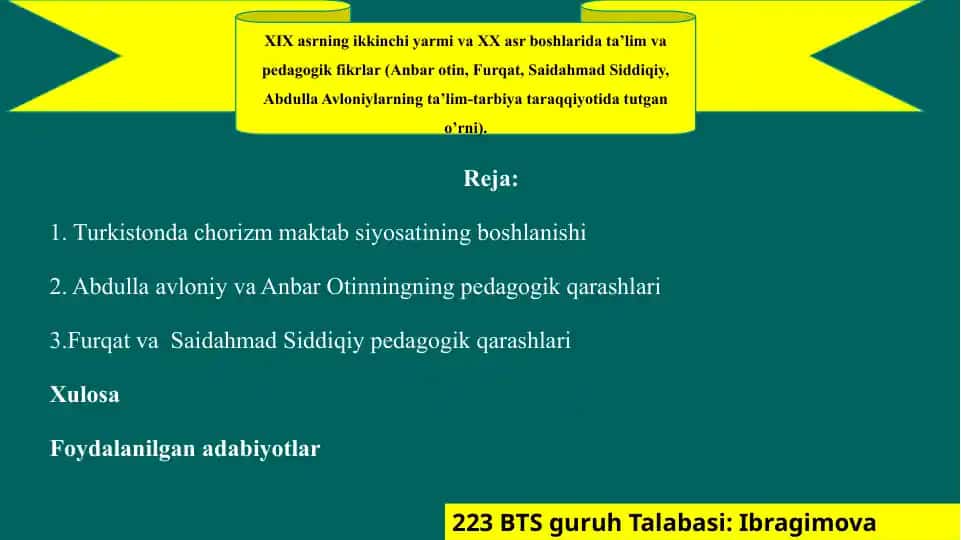Turkistondachorizmmaktabsiyosatiningboshlanishi