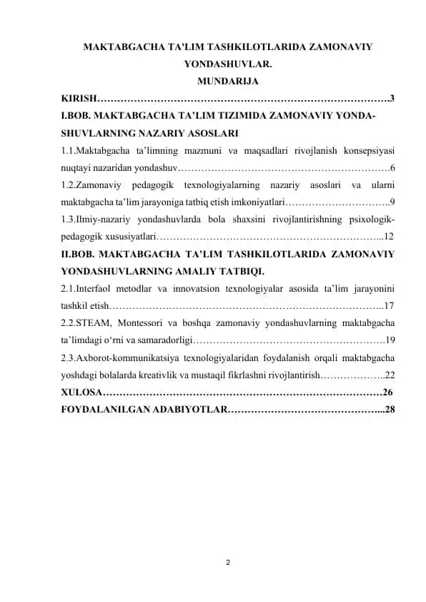 Maktabgacha ta'limga zamonaviy yondashuvlar