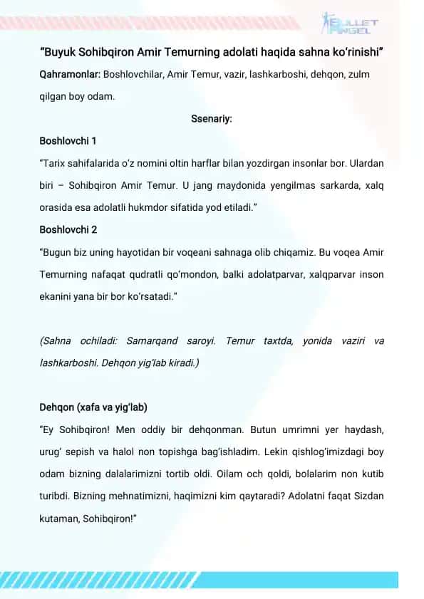 Amir Temur sahna koʻrinishi (Kuch adolatda)