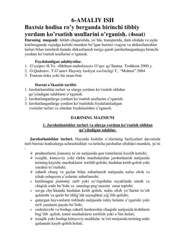 Baxtsiz hodisa ko'rsatish usullari