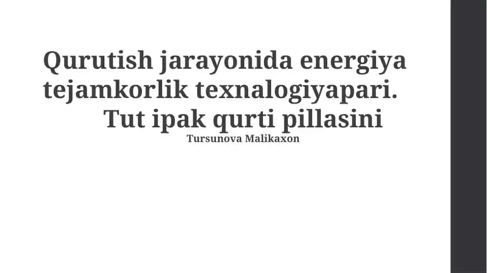 Qurutish jarayonida energiya tejamkorlik texnalogiyapari