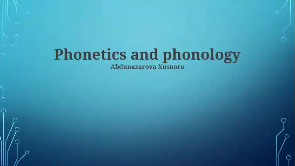 Introduction to Phonetics and Phonology