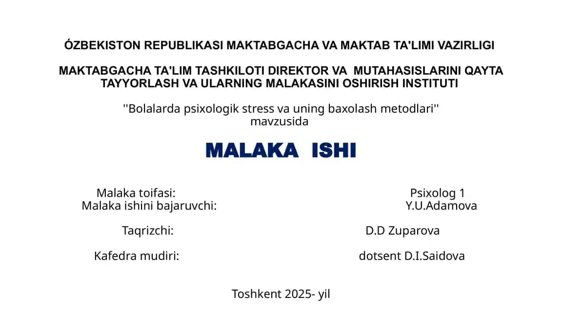 Bolalarda psixologik stress va uning baxolash metodlari