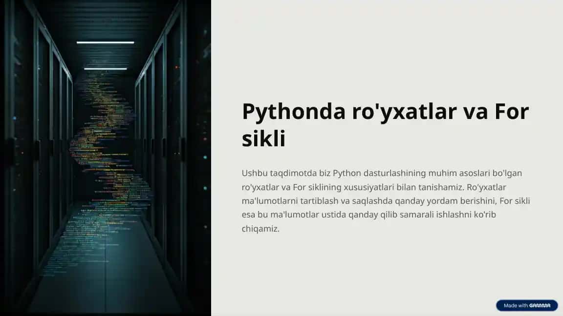 Python ro'yxatlari va For sikli