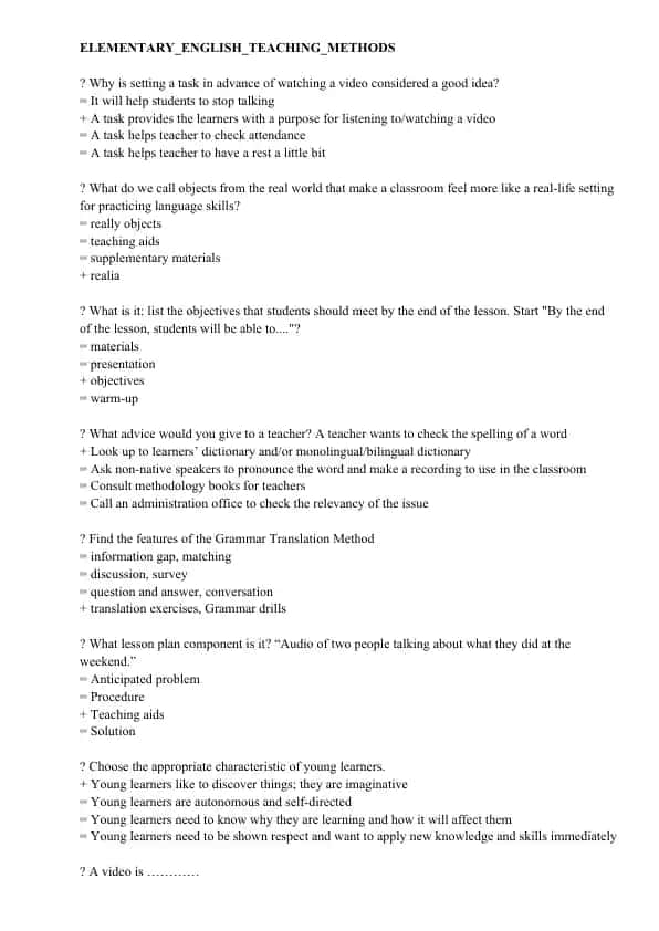 Elementary English Teaching Methods