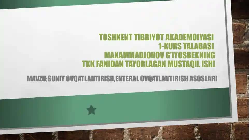 Suniy ovqatlantirish asoslari