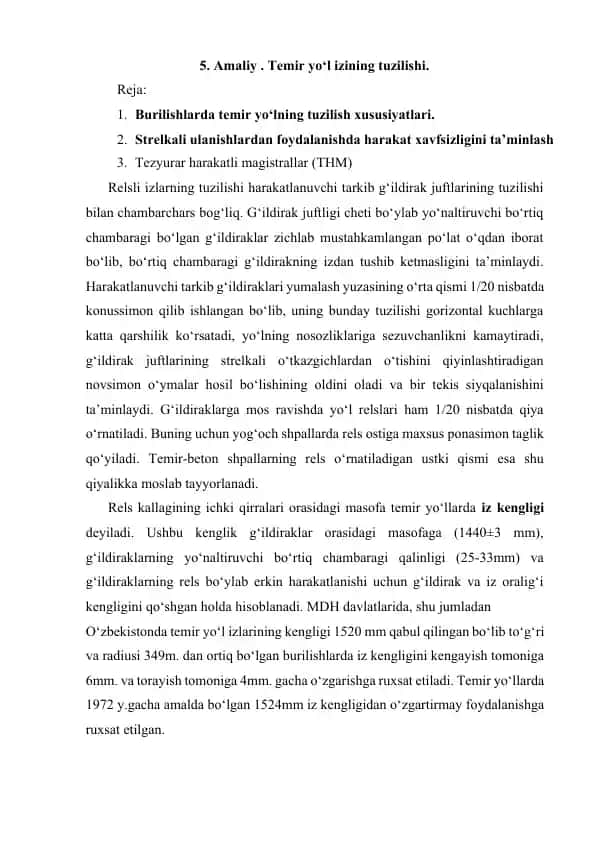 Temir yo‘l izining tuzilishi