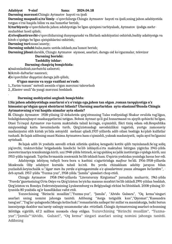 Chingiz Aytmatov hayoti va ijodi
