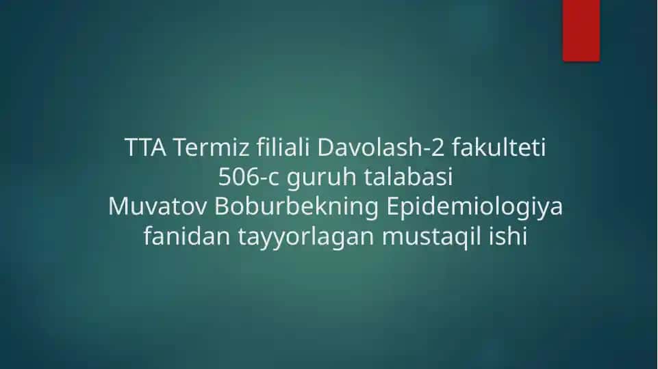 Epidemiologiya fanidan COVID-19 infeksiyasi haqida ma'lumotlar