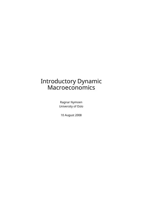 Dynamic Models in Economics