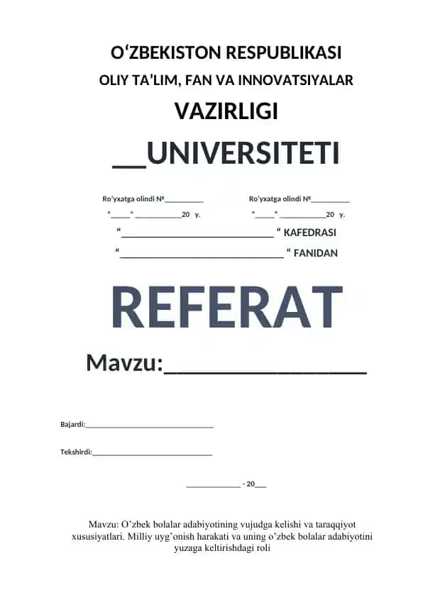 O‘zbek bolalar adabiyotining vujudga kelishi va taraqqiyot xususiyatlari