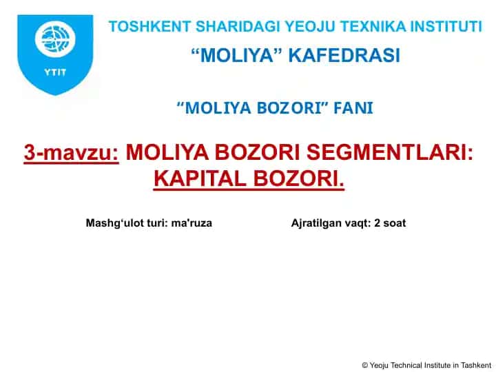 Moliya bozori segmentlari: Kapital bozori
