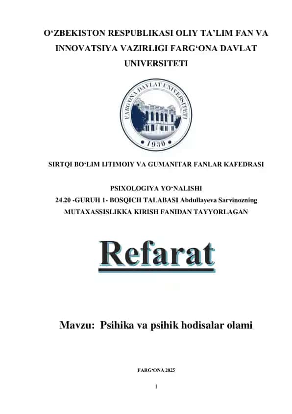 Psihika va psihik hodisalar olami