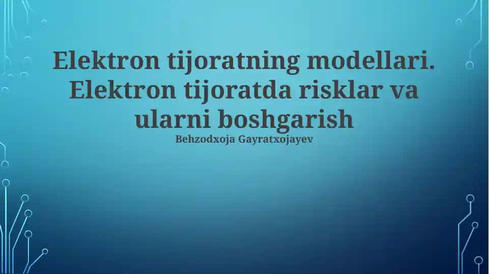 Elektron tijorat modellari va risklarni boshqarish