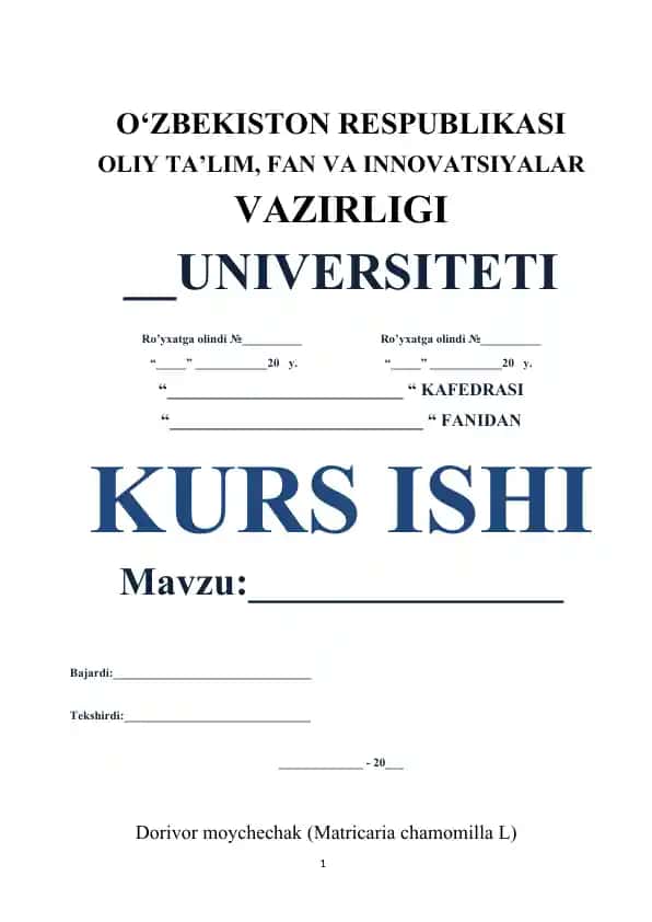 Dorivor moychechak (Matricaria chamomilla L) o`simligini yetishtirish va xom-ashyosini tayyorlash texnologiyasi