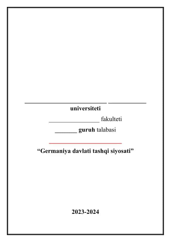 Germaniya davlati tashqi siyosati