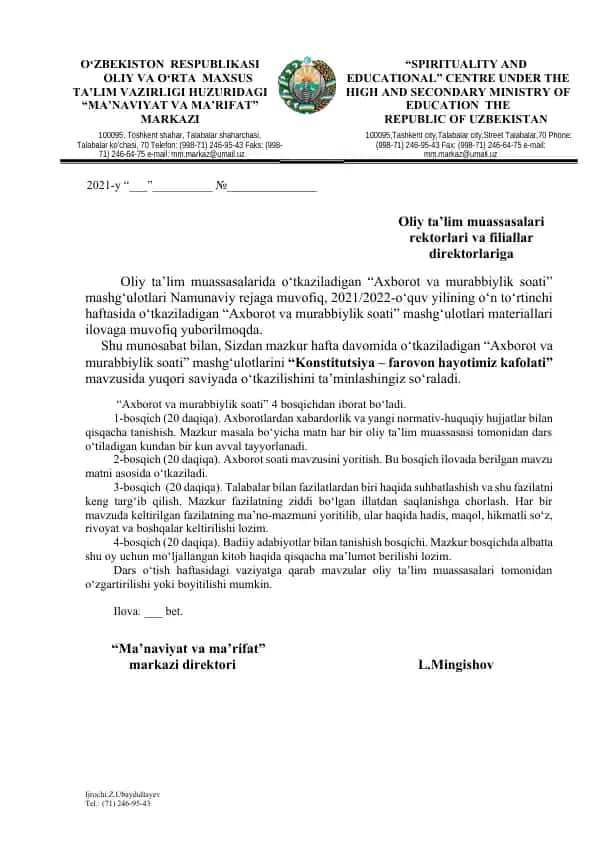 "Axborot va murabbiylik soati"