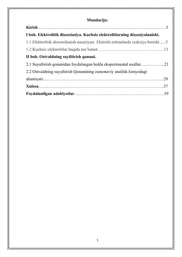 Elektrolitik dissosiasiya. Kuchsiz elektrolitlarning dissosiyalanishi.