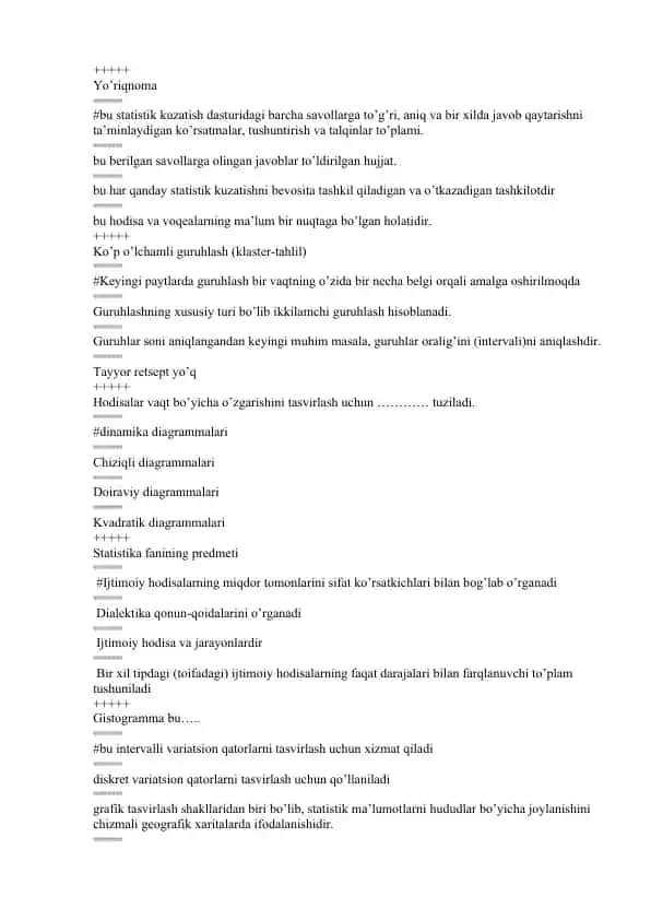 Statistik kuzatish dasturi savollar