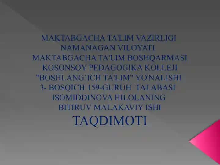 Isomiddinova Hilolaning Bitiruv Malakaviy ishi taqdimoti