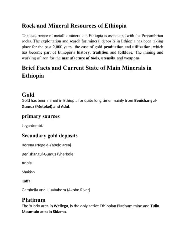 Rock and Mineral Resources of Ethiopia