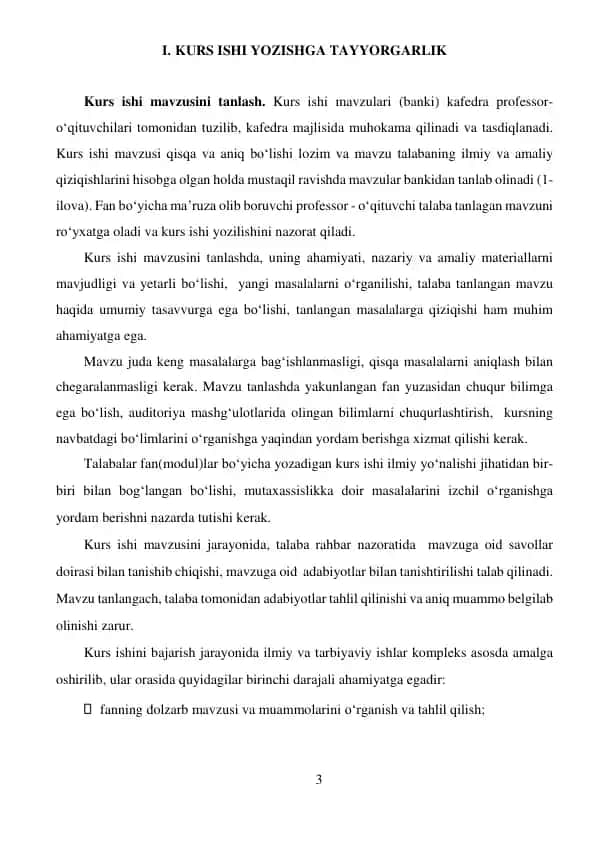 Kurs ishi yozishga tayyorgarlik