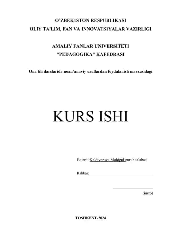 Ona tili darslarida noan’anaviy usullardan foydalanish mavzusidagi.