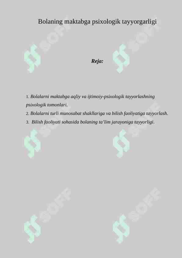 bolalarning maktabga psixologi tayyorgarligi