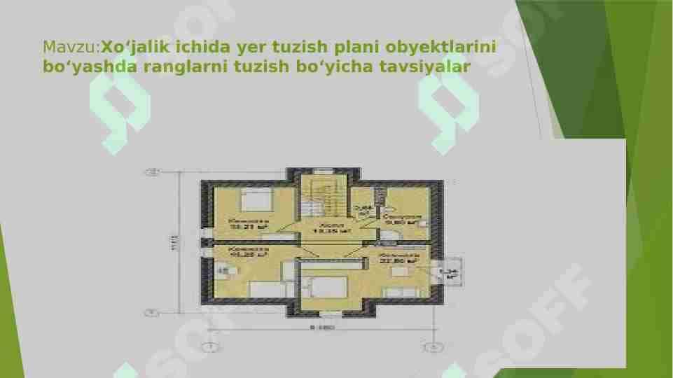 Xo‘jalik ichida yer tuzish plani obyektlarini bo‘yashda ranglarni tuzish bo‘yicha tavsiyalar