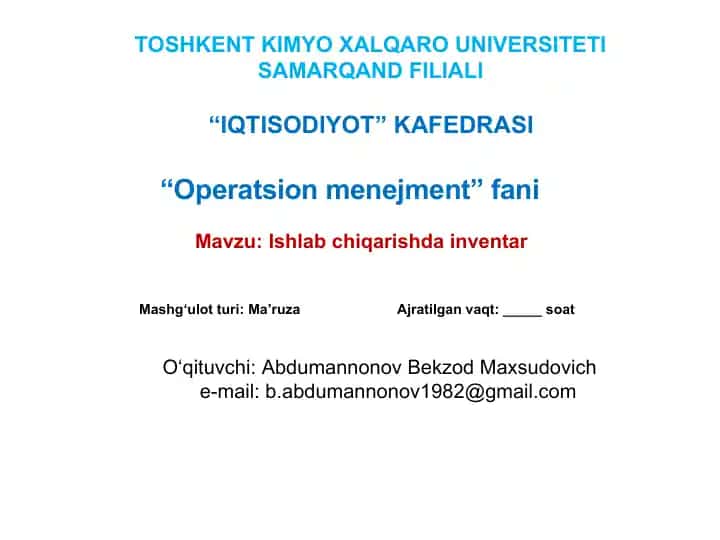 Ishlabchiqarishda Inventar
