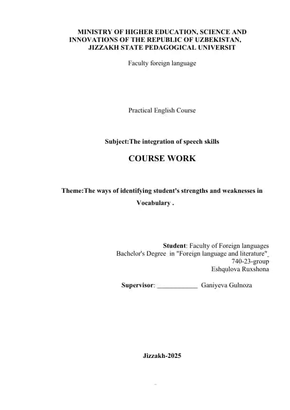 Course Work: The ways of identifying student’s strengths and weaknesses in Vocabulary