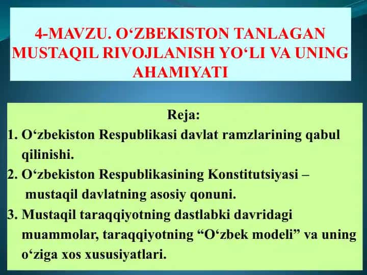 О‘zbekiston Mustaqil Rivojlanish Yo‘li va Uning Ahamiyati