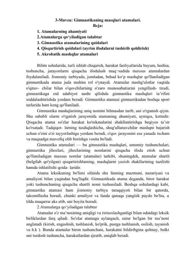 Gimnastika Atamalari